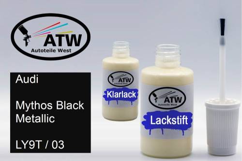 Audi, Mythos Black Metallic, LY9T / 03: 20ml Lackstift + 20ml Klarlack - Set, von ATW Autoteile West.